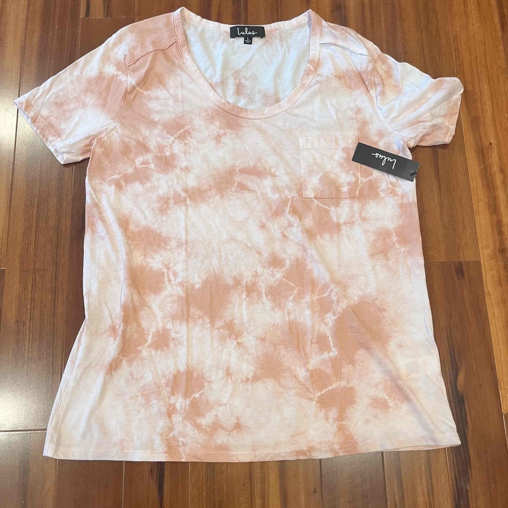 Lulu's Tie Dye T-shirt Tee Peach Orange‎ Lulus Crewneck New NWT Size Large
